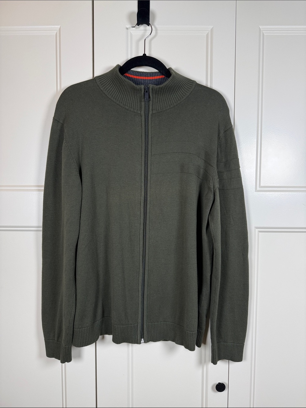 Dkny Men's Olive Full-Zip Knit Sweater Size L